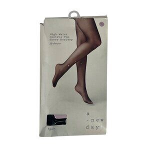 A New Day High Waist Control Top Sheer Black Panty Hose 1X/2X New Hosiery